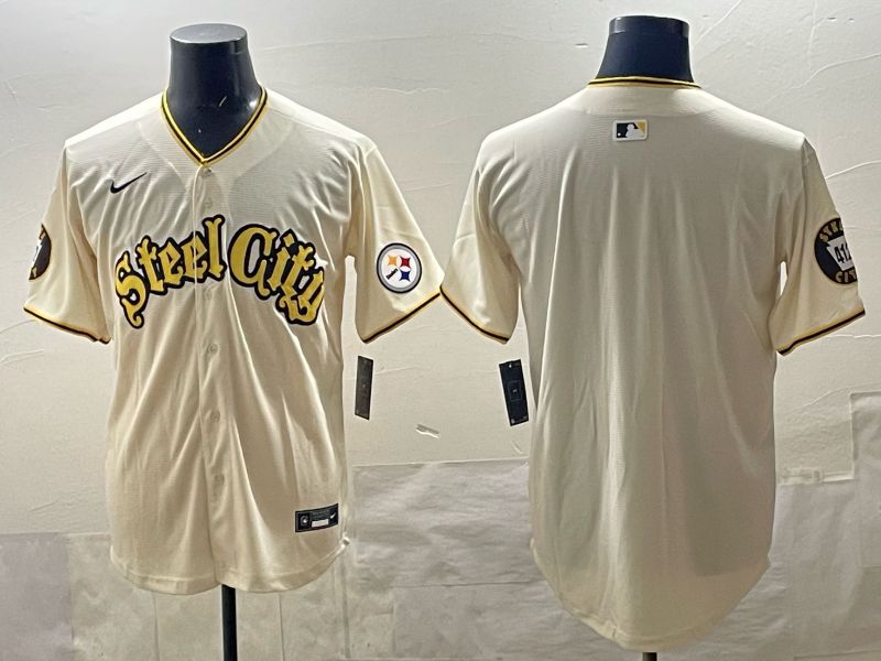Men 2025 Nike Pittsburgh Steelers Blank Cream Limited NFL Jersey style 01